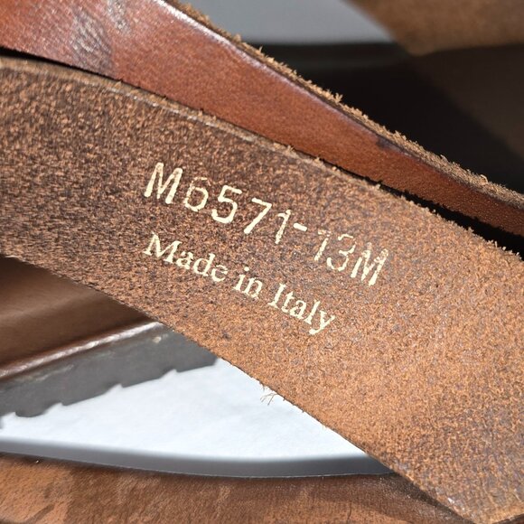 Mercanti Fiorentini Brown Italian Leather Belted Toe Loop Sandals Men's Size 13 - Picture 4 of 5